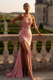 Corsetto con applique sirena blush lungo abito da cerimonia con fessura