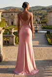 Corsetto con applique sirena blush lungo abito da cerimonia con fessura