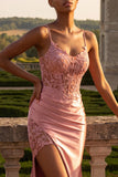 Corsetto con applique sirena blush lungo abito da cerimonia con fessura