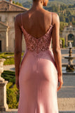 Corsetto con applique sirena blush lungo abito da cerimonia con fessura