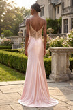 Corsetto con appliquetia di champagne e abito da cerimonia lungo con fessura