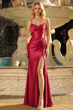 Corsetto di perline con perline in sirena bordeaux Abito da cerimonia lungo con fessura