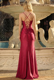 Corsetto di perline con perline in sirena bordeaux Abito da cerimonia lungo con fessura
