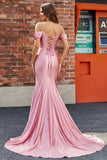 Blush Vestito da cerimonia a spalle fredde con spalle fredde in raso a sirena