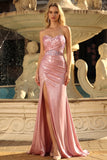 Vestito da cerimonia corsetto sirena senza spalline con fessura