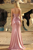 Vestito da cerimonia corsetto sirena senza spalline con fessura