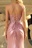 Vestito da cerimonia corsetto sirena senza spalline con fessura