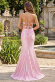 Vestito da cerimonia con corsetto sirena rosa a fiori e fessura