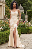Abito da cerimonia con corsetto sirena con perline di champagne
