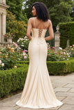 Abito da cerimonia con corsetto sirena con perline di champagne