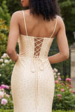 Abito da cerimonia con corsetto sirena con perline di champagne