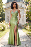 Abito da cerimonia sirena verde con fessura