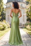 Abito da cerimonia sirena verde con fessura