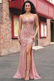 Vestito da cerimonia con corsetto sirena con paillettes fessura