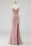 Vestito da cerimonia con corsetto sirena con paillettes fessura