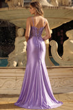 Abito da cerimonia sirena color corsetto lavanda con fessura