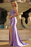 Abito da cerimonia sirena color corsetto lavanda con fessura