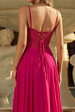 Rose A Line A Lace Up Back con spalline e spalline lunghe Abito da cerimonia con fessura