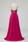 Rose A Line A Lace Up Back con spalline e spalline lunghe Abito da cerimonia con fessura