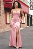 Corsetto sirena blush Pizzo plissettato dietro Abito da ballo lungo con fessura