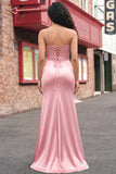 Corsetto sirena blush Pizzo plissettato dietro Abito da ballo lungo con fessura