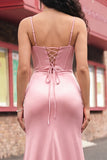 Corsetto sirena blush Pizzo plissettato dietro Abito da ballo lungo con fessura