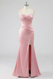 Corsetto sirena blush Pizzo plissettato dietro Abito da ballo lungo con fessura