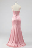 Corsetto sirena blush Pizzo plissettato dietro Abito da ballo lungo con fessura