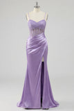 Corsetto floreale viola con abito da cerimonia lungo da sirena