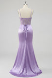 Corsetto floreale viola con abito da cerimonia lungo da sirena