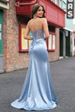 Vestito da cerimonia Sirena con corsetto di perline grigio blu