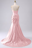 Corsetto sirena di raso fucsia senza spalline Abito da cerimonia lungo PLus size con fessura