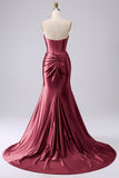 Corsetto sirena di raso fucsia senza spalline Abito da cerimonia lungo PLus size con fessura