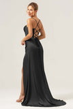 Sage Mermaid Spaghetti Straps Corsetto Abito da damigella d'onore in raso con fessura