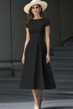 Daffodil A Line Boat Neck Vintage Abito da lavoro lungo in raso