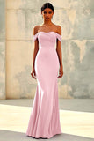 Abito lungo formale in chiffon viola con spalla a sirena