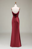 Dusty Blue guaina Spaghetti Straps Backless Satin Abito da damigella d'onore lungo