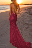 Scintillante argento backless sirena abito lungo formale