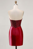Scintillante Fucsia Corsetto Stretto Satin Abito da cocktail