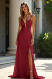 Guaina Champagne Stretch Raso Spaghetti Straps Abito lungo da ballo