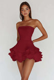 Bianco senza spalline A Line Tiered Matte Satin Graduation Dress