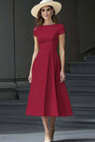 Daffodil A Line Boat Neck Vintage Abito da lavoro lungo in raso