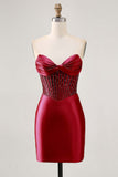 Scintillante Fucsia Corsetto Stretto Satin Abito da cocktail