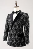 Black Peak Lapel 2 pezzi doppio petto jacquard abiti da ballo da uomo