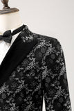 Black Peak Lapel 2 pezzi doppio petto jacquard abiti da ballo da uomo