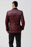 Rosso 2 pezzi Jacquard Scialle Risvolto Abiti da sposa da uomo