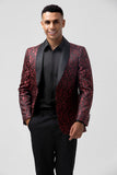 Rosso 2 pezzi Jacquard Scialle Risvolto Abiti da sposa da uomo