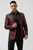 Rosso 2 pezzi Jacquard Scialle Risvolto Abiti da sposa da uomo