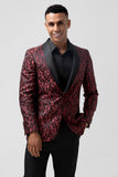 Rosso 2 pezzi Jacquard Scialle Risvolto Abiti da sposa da uomo