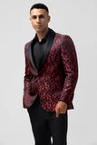 Rosso 2 pezzi Jacquard Scialle Risvolto Abiti da sposa da uomo